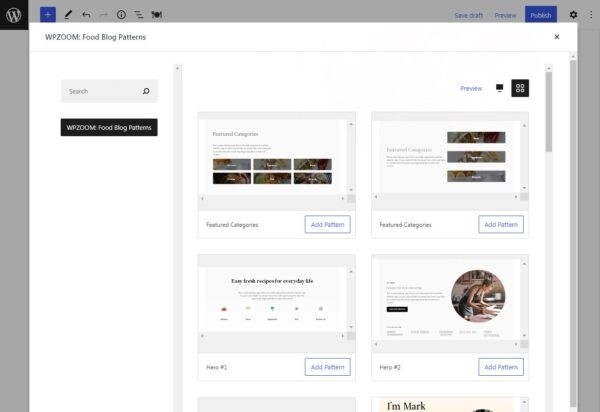 Block Patterns for Food Bloggers: плагин с различными паттернами для фуд-блогеров