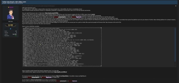 
            400 млн учетных записей пользователей Twitter выставлены на продажу
        