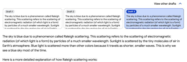 
            Google Bard добавил больше разнообразия в черновики
        