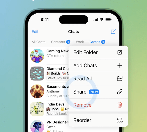 В Telegram появилась возможность быстро делиться десятками чатов с помощью одной ссылки
В Telegram появилась возможность быстро делиться десятками чатов с помощью одной ссылки